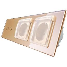 Сенсорний вимикач 2 каналу Подвійна розетка з кришкою IP44 Livolo золото скло (VL-C702/C7C2EUWF-13)