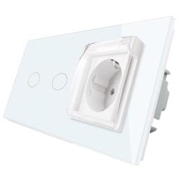 Сенсорний вимикач 2 каналу Розетка з кришкою IP44 Livolo білий скло (VL-C702/C7C1EUWF-11)