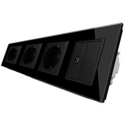 Розетка чотиримісна комбінована Силова ТВ Livolo чорний скло (VL-C7C3EU1VK0-12)