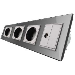 Розетка чотиримісна комбінована Силова ТВ Livolo сірий скло (VL-C7C3EU1VK0-15)