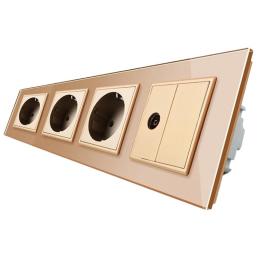 Розетка чотиримісна комбінована Силова ТВ Livolo золото скло (VL-C7C3EU1VK0-13)