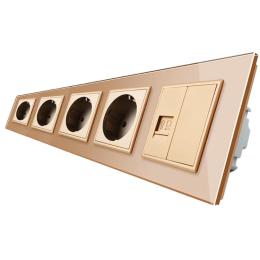 Розетка пятимістна комбінована Силова Інтернет Livolo золото скло (VL-C7C4EUK01C-13)