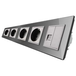Розетка пятимістна комбінована Силова Інтернет Livolo сірий скло (VL-C7C4EUK01C-15)