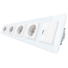 Розетка пятимістна комбінована Силова Інтернет Livolo білий скло (VL-C7C4EUK01C-11)