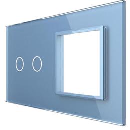 Сенсорна панель вимикача Livolo 2 канали і розетки (2-0) блакитний скло (VL-C7-C2/SR-19)