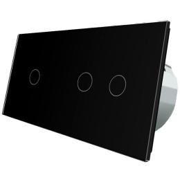 Сенсорний прохідний вимикач Livolo 3 канали (1-2) чорний скло (VL-C701S/C702S-12)