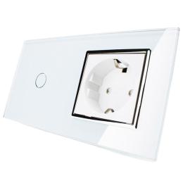 Сенсорний вимикач із розеткою Livolo білий хром скло (VL-C701/C7C1EU-11C)