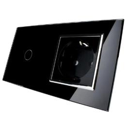 Сенсорний вимикач із розеткою Livolo чорний хром скло (VL-C701/C7C1EU-12C)