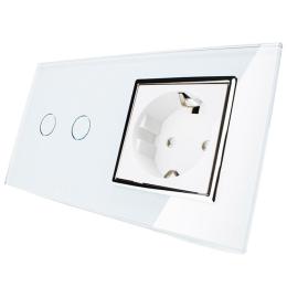 Сенсорний вимикач Livolo 2 канали із розеткою білий хром скло (VL-C702/C7C1EU-11C)