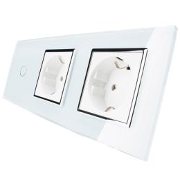 Сенсорний вимикач з двома розетками Livolo білий хром скло (VL-C701/C7C2EU-11C)