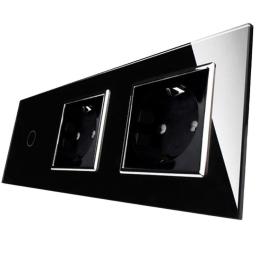 Сенсорний вимикач з двома розетками Livolo чорний хром скло (VL-C701/C7C2EU-12C)