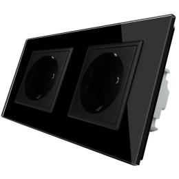Розетка подвійна з заземленням Livolo 16А чорний скло (VL-C7C2EU-12)