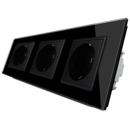 Розетка потрійна з заземленням Livolo 16А чорний скло (VL-C7C3EU-12)