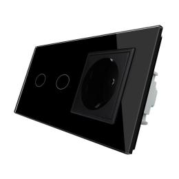 Сенсорний вимикач Livolo 2 канали із розеткою чорний скло (VL-C702/C7C1EU-12)