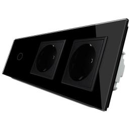 Сенсорний вимикач з двома розетками Livolo чорний скло (VL-C701/C7C2EU-12)