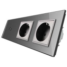 Сенсорний вимикач з двома розетками Livolo сірий скло (VL-C701/C7C2EU-15)