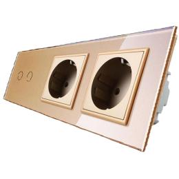 Сенсорний вимикач Livolo 2 канали 2 розетки золото скло (VL-C702/C7C2EU-13)