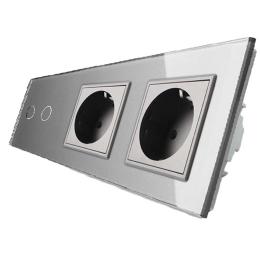 Сенсорний вимикач Livolo 2 канали 2 розетки сірий скло (VL-C702/C7C2EU-15)