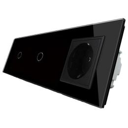 Сенсорний вимикач Livolo 2 канали (1-1) із розеткою чорний скло (VL-C701/C701/C7C1EU-12)