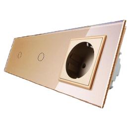Сенсорний вимикач Livolo 2 канали (1-1) із розеткою золото скло (VL-C701/C701/C7C1EU-13)