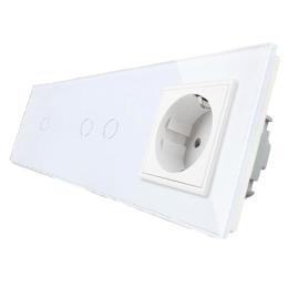 Сенсорний вимикач Livolo 3 канали (1-2) із розеткою білий скло (VL-C701/C702/C7C1EU-11)
