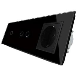 Сенсорний вимикач Livolo 3 канали (1-2) із розеткою чорний скло (VL-C701/C702/C7C1EU-12)