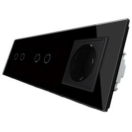 Сенсорний вимикач Livolo 4 канали (2-2) із розеткою чорний скло (VL-C702/C702/C7C1EU-12)