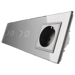 Сенсорний вимикач Livolo 4 канали (2-2) із розеткою сірий скло (VL-C702/C702/C7C1EU-15)