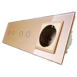 Сенсорний вимикач Livolo 4 канали (2-2) із розеткою золото скло (VL-C702/C702/C7C1EU-13)