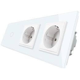 Сенсорний прохідний вимикач з двома розетками Livolo білий скло (VL-C701S/C7C2EU-11)