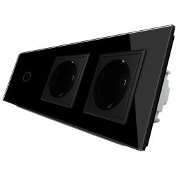 Сенсорний прохідний вимикач з двома розетками Livolo чорний скло (VL-C701S/C7C2EU-12)