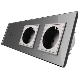 Сенсорний прохідний вимикач з двома розетками Livolo сірий скло (VL-C701S/C7C2EU-15)