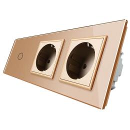 Сенсорний прохідний вимикач з двома розетками Livolo золото скло (VL-C701S/C7C2EU-13)