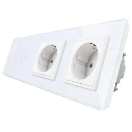 Сенсорний прохідний вимикач Livolo 2 канали 2 розетки білий скло (VL-C702S/C7C2EU-11)