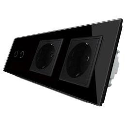 Сенсорний прохідний вимикач Livolo 2 канали 2 розетки чорний скло (VL-C702S/C7C2EU-12)
