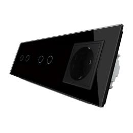 Сенсорний прохідний вимикач Livolo 4 канали (2-2) із розеткою чорний скло (VL-C702S/C702S/C7C1EU-12)