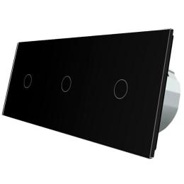 Сенсорний прохідний вимикач Livolo 3 канали (1-1-1) чорний скло (VL-C703S-12)