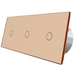 Сенсорний прохідний вимикач Livolo 3 канали (1-1-1) золото скло (VL-C703S-13)