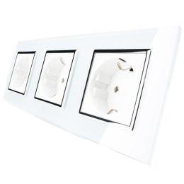 Розетка потрійна з заземленням Livolo білий хром скло (VL-C7C3EU-11C)