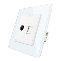 Інтернет розетка RJ-45 ТВ розетка Livolo білий скло (VL-C791VC-11)