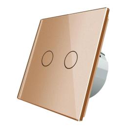 Сенсорна кнопка імпульсний вимикач прохідний димер 2 канали Livolo золото скло (VL-C702H-13)