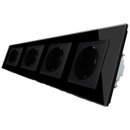 Розетка чотиримісна з заземленням Livolo 16А чорний скло (VL-C7C4EU-12)