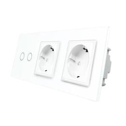 Сенсорний Wi-Fi вимикач Livolo ZigBee 2 канали з двома розетками білий скло (VL-C702Z/C7C2EU-11)
