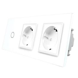 Сенсорний Wi-Fi вимикач Livolo ZigBee з двома розетками білий скло (VL-C701Z/C7C2EU-11)