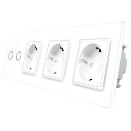 Сенсорний Wi-Fi вимикач Livolo ZigBee 2 канали з трьома розетками білий скло (VL-C702Z/C7C3EU-11)