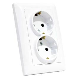 Розетка подвійна з заземленням біла Horoz Electric TINA (112-005-0019-010)