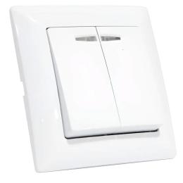Вимикач 2-клавішний з підсвічуванням білий Horoz Electric TINA (112-005-0004-010)
