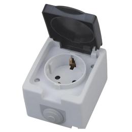 Розетка накладна 1-ва з заземленням з кришкою Horoz Electric ATOM (112-100-0001-010)