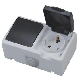 Розетка з заземленням з кришкою + вимикач Horoz Electric ATOM (112-100-0003-010)