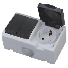 Розетка з заземленням з кришкою Horoz Electric + вимикач двухклавішний ATOM (112-100-0005-010)